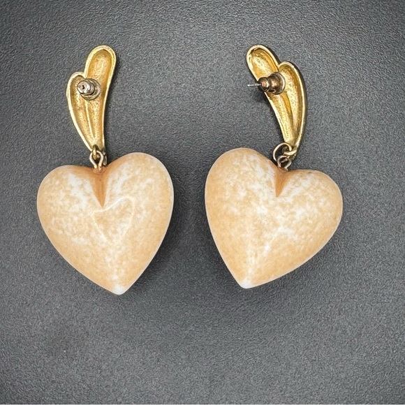 Large Retro Puffy Domed Heart Resin Drop Earrings - Picture 6 of 9